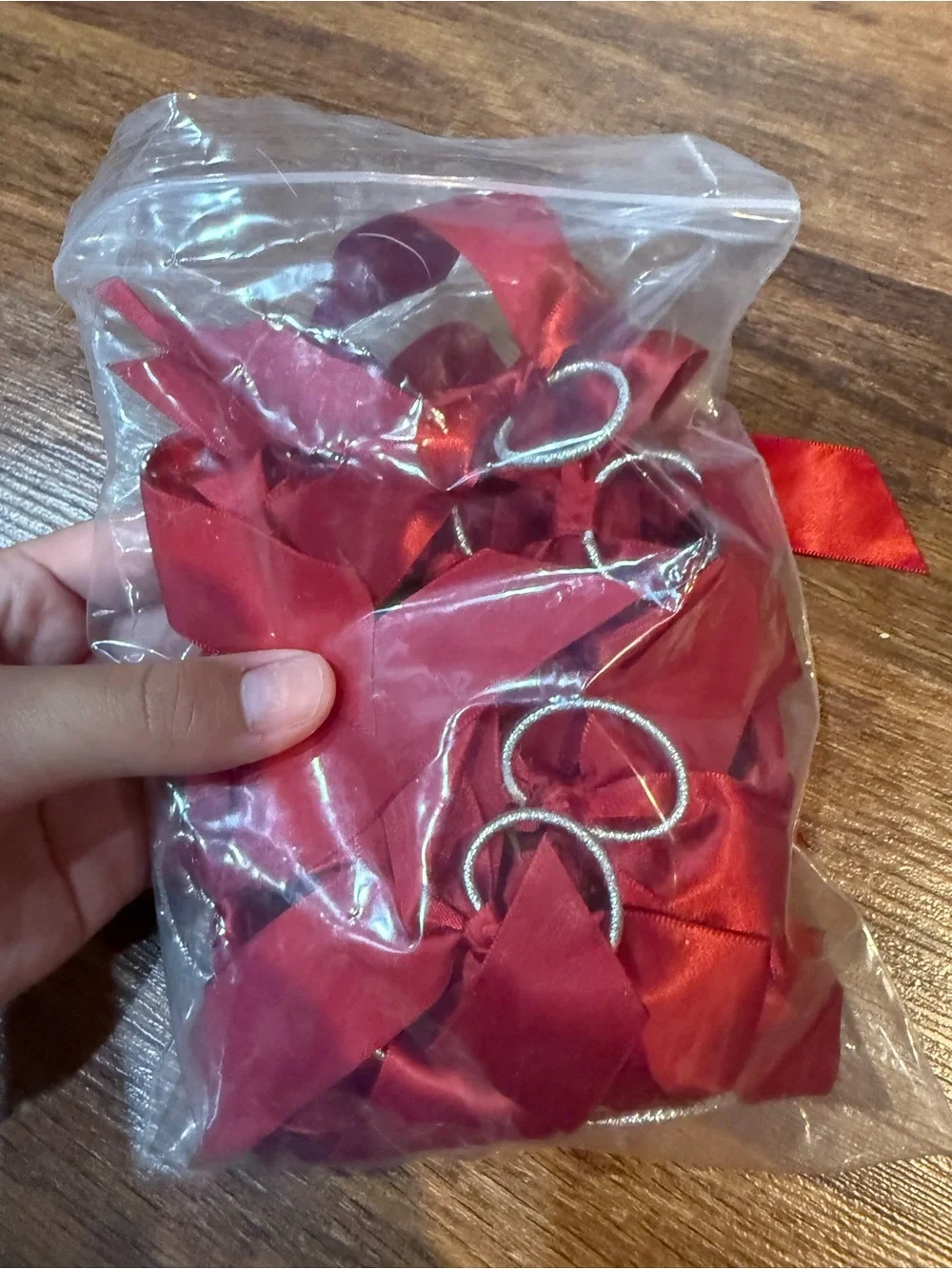 20PC Red Satin Hair Bow Elastic Ponytail Holder